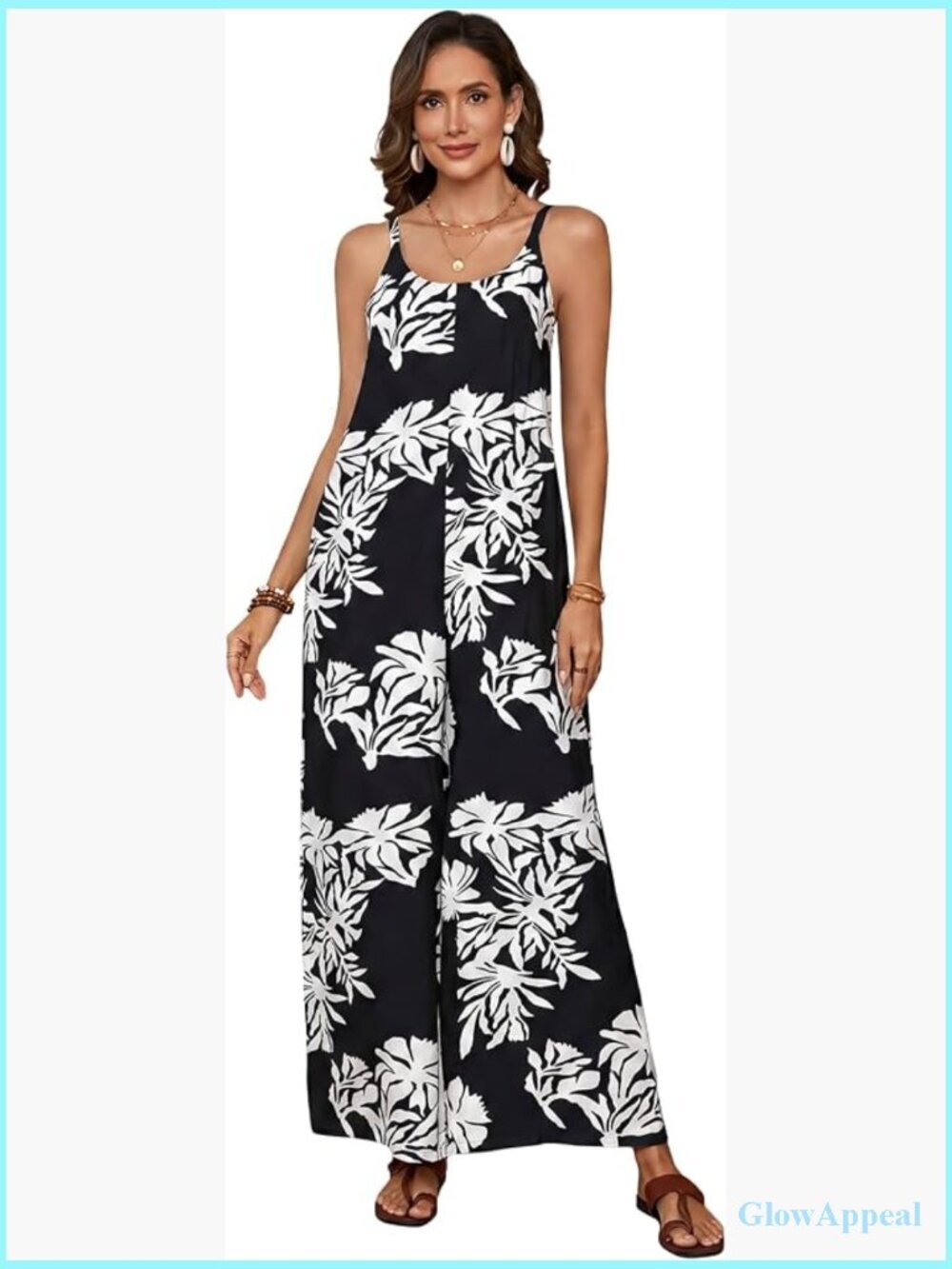 Boho Spaghetti Strap Wide Leg Jumpsuit with Pockets